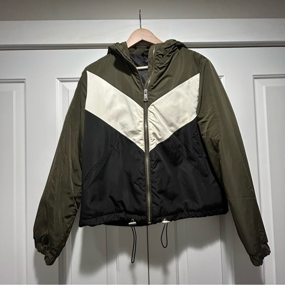 Love Tree Olive and Black Chevron Bomber Jacket